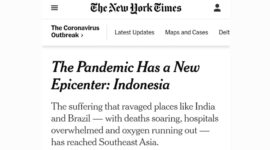 Tulisan di New York Times menyebut Indonesia sebagai episentrum baru penularan Covid-19. | Foto: Tangkapan layar