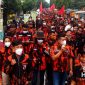Massa aksi PP di Gedung DPRD Kota Sukabumi. l Eka Lesmana