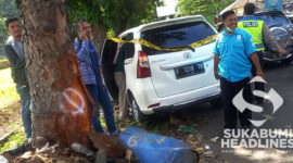 Toyota Avanza dengan nomor polisi F 1219 TH, terguling di jalan raya Citepus, Sabtu (29/1/2022). l Istimewa
