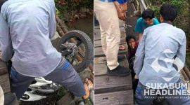 Pemotor nyaris jatuh ke sungai. l Istimewa
