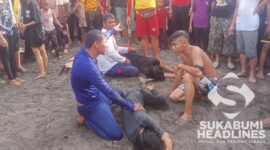 Korban terseret ombak Pantai Karanghawu. l sukabumiheadlines.com
