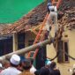 Tiang listrik tumbang menimpa rumah warga. l Istimewa