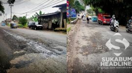 Aspal jalan terkelupas. l Facey: Hery Lukmanulhakim