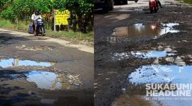 Jalan rusak di Palabuhanratu. l sukabumiheadline.com