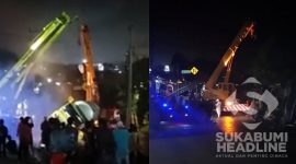 Proses evakuasi truk kapur di Cibadak. l Istimewa