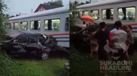 Minibus disambar KA Pangrango. l Istimewa