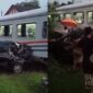 Minibus disambar KA Pangrango. l Istimewa