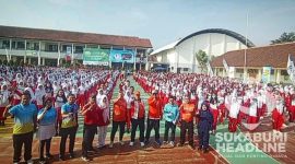 Pelajar Sukabumi mengikuti senam massal untuk rekor MURI. l Istimewa 