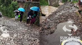 Jalan rusak di Sukalarang, Kabupaten Sukabumi. l Galih R Nurohim