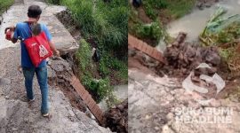 Jalan longsor di Bantargadung Sukabumi. l Rifky Ramdhani