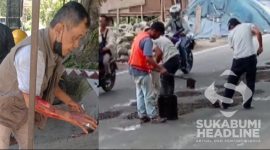 Perbaikan Jalan Nasional yang rusak di Kampung Ciutara, Sukabumi. l Rahmat Hadi Iswandi