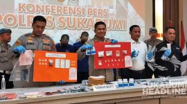 Barang bukti dan pelaku pengedar narkotika dirilis Kapolres Sukabumi Maruly Pardede. l Istimewa