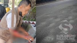 Pemotor mengalami kecelakaan di Jalan Nasional bergelombang di Sukabumi. l Rahmat Hadi Iswandi