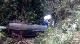 Truk tangki terguling ke jurang di Jampang Tengah. l Istimewa