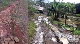 Jalan rusak di Tegalbuleud, Kabupaten Sukabumi. l Deti Rohaeni