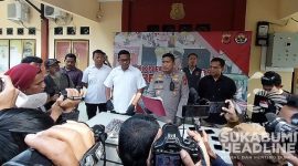 Konferensi pers penetapan Kepsek SMPN 1 Ciambar, Sukabumi sebagai tersangka. l Istimewa