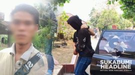 Pelaku penganiaya anak kandung di Cidolog, Kabupaten Sukabumi digelandang ke Mapolres Sukabumi. l Istimewa