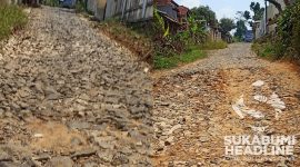 Jalan Kabupaten rusak di Kecamatan Cicantayan,  Sukabumi. l 