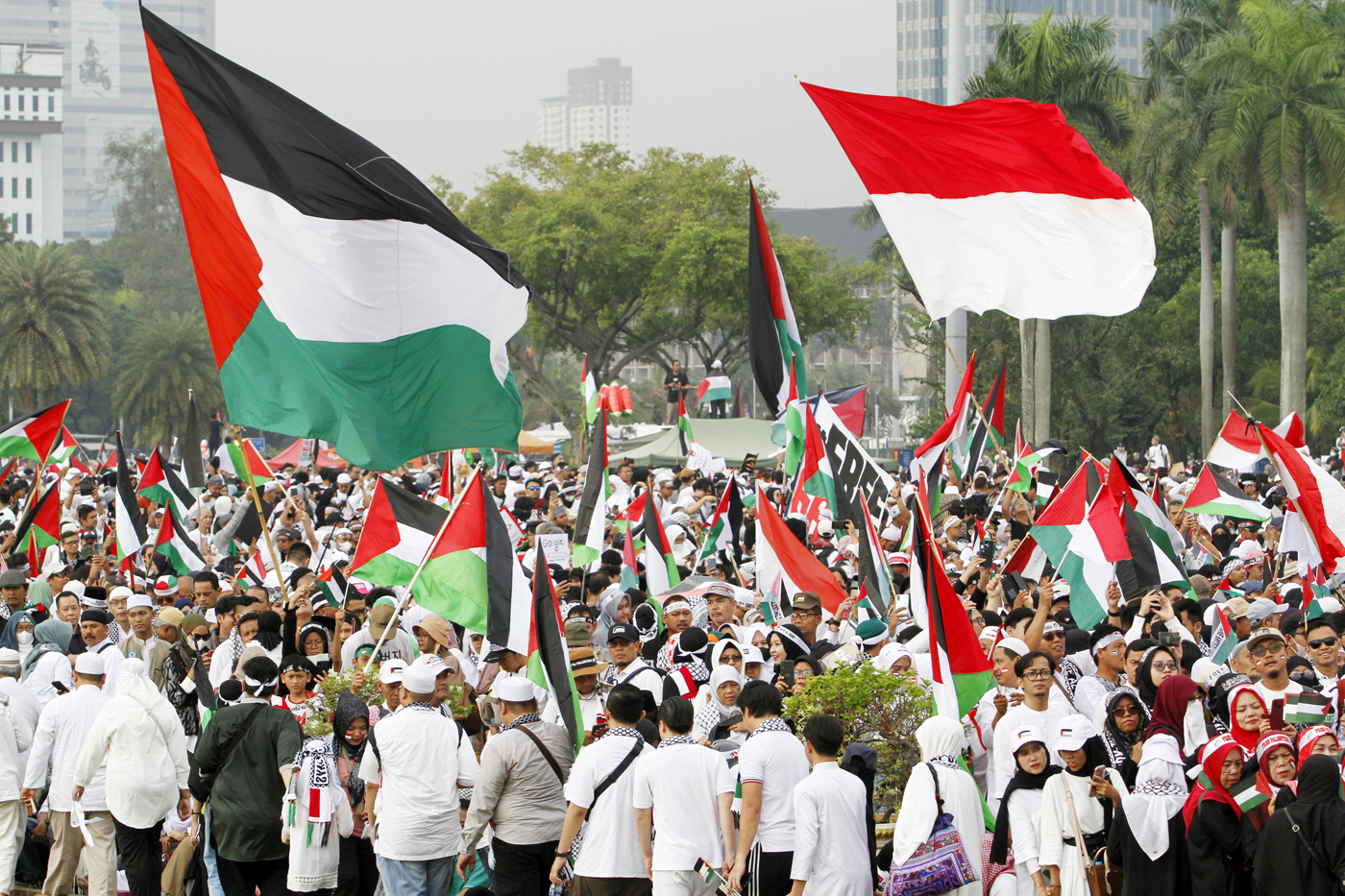 Peserta aksi Bela Palestina di Monas, Jakarta, Ahad (5/11/2023). l Istimewa
