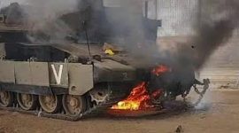 Puluhan unit Tank Tempur Utama (MBT) Merkava Mark IV berteknologi canggih, hancur total akibat serangan rudal anti-tank dan peluncur roket (RPG) sayap militer Hamas, Brigade Izz ad-Din al-Qassam. l Istimewa