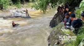 Upaya pencarian Neneng Susilowati di aliran Sungai Cicatih. l Anry Wijaya