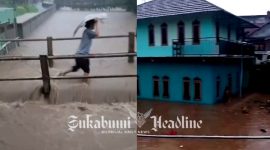 Aliran Sungai Cibeber meluap, dua kampung di dua desa di Cicurug, Kabupaten Sukabumi terendam banjir. - Istimewa