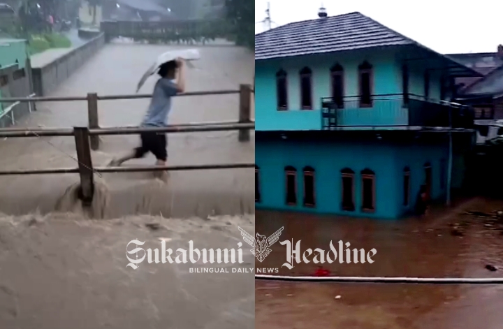 Aliran Sungai Cibeber meluap, dua kampung di dua desa di Cicurug, Kabupaten Sukabumi terendam banjir. - Istimewa