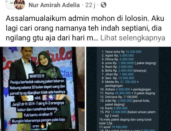 Postingan Nur Amirah di media sosial Facebook. - Istimewa