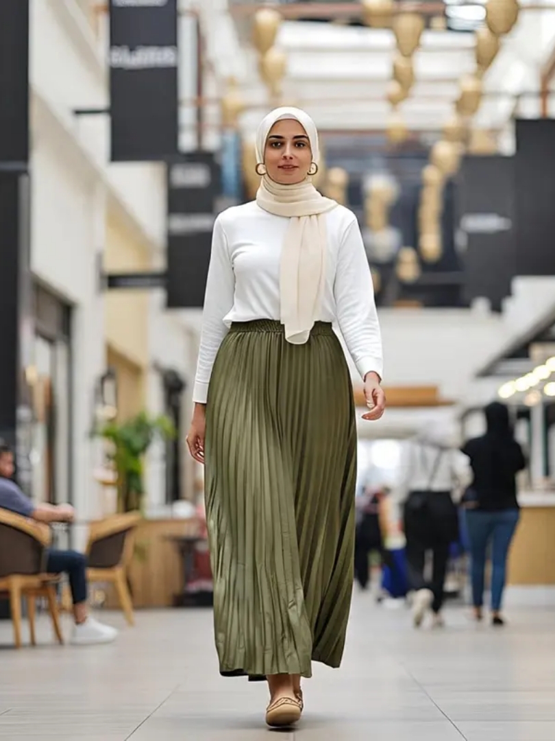 Hijabers Sukabumi bingung outfit untuk ke mal? Ini 5 model hijab dijamin nyaman dan stylish 2 Hijab Blus Putih dan Rok Midi Pastel