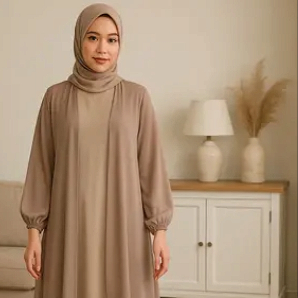 5 model gamis dengan rompi sifon anggun untuk Hijabers Sukabumi 2 Gamis lengan balon dengan rompi sifon transparan