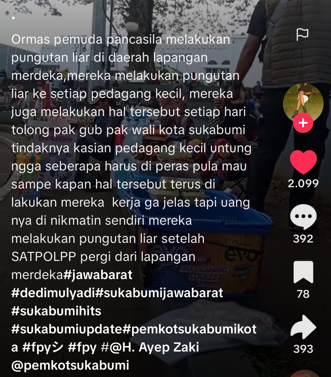 Pungli diduga anggota ormas ke PKL di Lapdek Kota Sukabumi digunjing 1 Ormas peras PKL Sukabumi