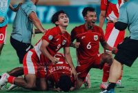 Pemain Timnas U-23 Indonesia melakukan selebrasi usai cetak gol - Timnas Indonesia