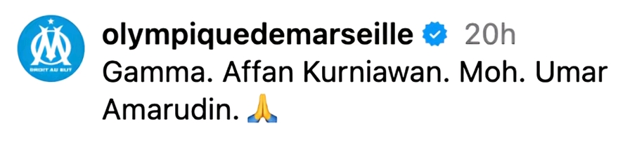 Ketika Umar, driver ojol asal Sukabumi korban Brimob dapat penghormatan dari klub elit Eropa 1 Caption unggahan Instagram Olympique Marseille