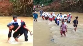 Pelajar Sukabumi bertaruh nyawa melintasi Sungai Cikarang - Ist