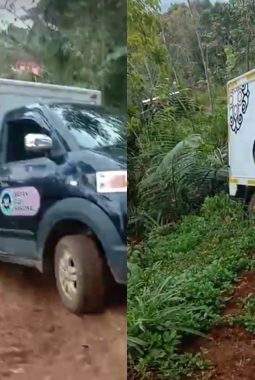 Mobil MBG terperosok jalan butut di Kalibunder Sukabumi