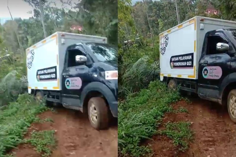 Mobil MBG terperosok jalan butut di Kalibunder Sukabumi - Syaepah Sumarna Sadevah