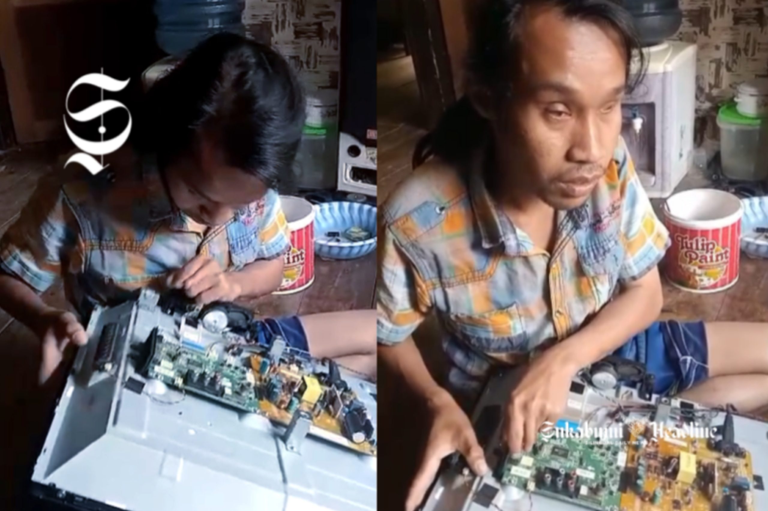Sunandi, tuna netra asal Nyalindung, Kabupaten Sukabumi, sedang memperbaiki barang elektronik - Bayu Anggara