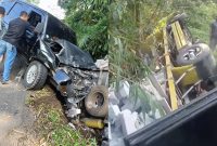 Tabrakan beruntun di Jalan Raya Sagaranten – Nyalindung Sukabumi