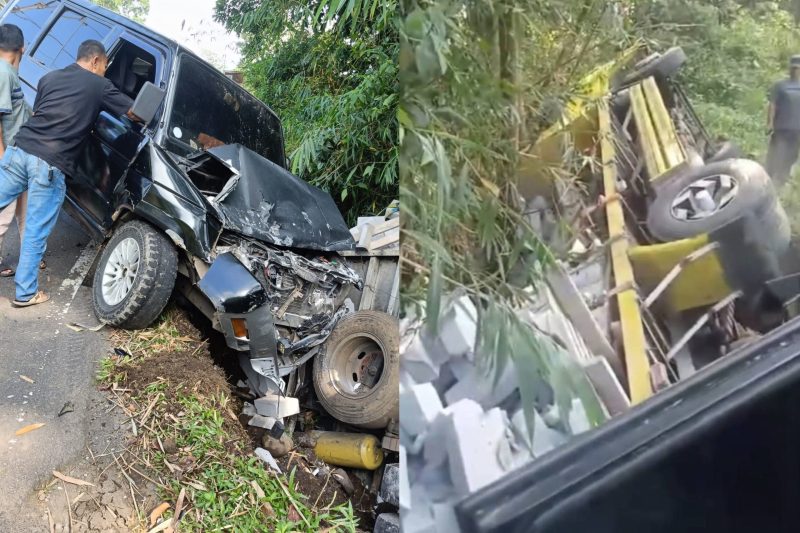 Tabrakan beruntun di Jalan Raya Sagaranten – Nyalindung Sukabumi