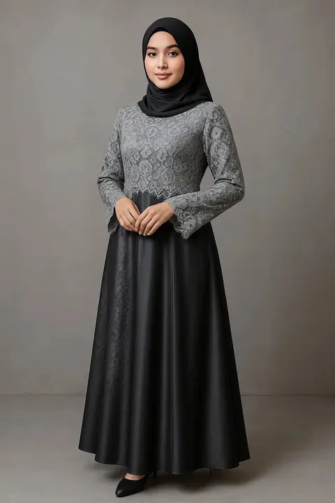 Hijabers Sukabumi, ini trend gamis, tunik, abaya akhir tahun versi AI, plus bahan dan warna 1 Gamis brokat kombinasi