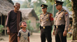 Ilustrasi anak menangis dimarahi orang tua, lalu lapor polisi - sukabumiheadline.com/AI