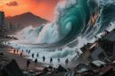 Ilustrasi tsunami akibat gempa megathrust - sukabumiheadline.com/AI