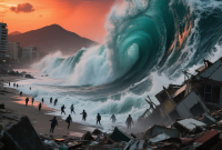 Ilustrasi tsunami akibat gempa megathrust - sukabumiheadline.com/AI