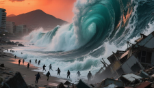 Ilustrasi tsunami akibat gempa megathrust - sukabumiheadline.com/AI