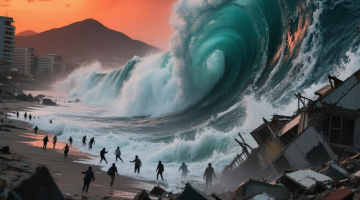 Ilustrasi tsunami akibat gempa megathrust - sukabumiheadline.com/AI