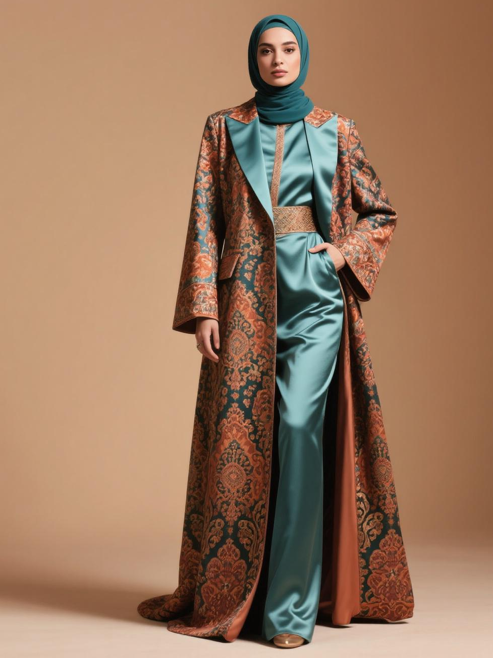 5 model blazer brokat motif batik untuk Hijabers Sukabumi, mewah, anggun bak putri raja 4 Gamis blazer brokat motif batik kombinasi satin
