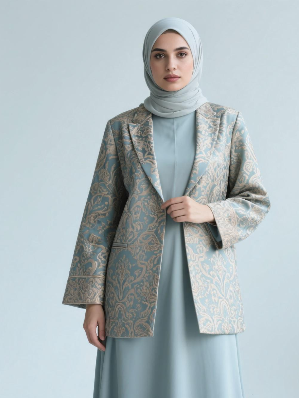 5 model blazer brokat motif batik untuk Hijabers Sukabumi, mewah, anggun bak putri raja 2 Gamis blazer brokat modern minimalis