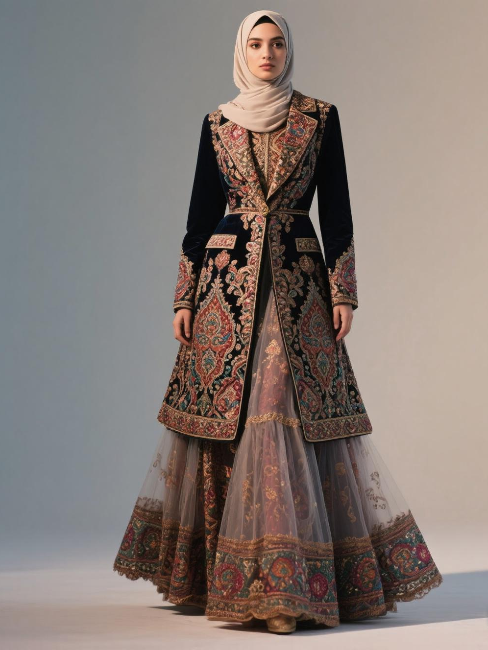 5 model blazer brokat motif batik untuk Hijabers Sukabumi, mewah, anggun bak putri raja 5 Gamis blazer brokat motif batik tulle layer