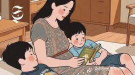 Ilustrasi anak Indonesia sedang mendengarkan dongeng dari dari buku oleh ibunya - sukabumiheadline.com