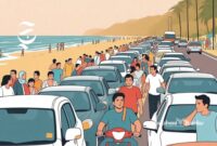 Ilustrasi kemacetan lalu lintas menuju ke pantai - sukabumiheadline.com